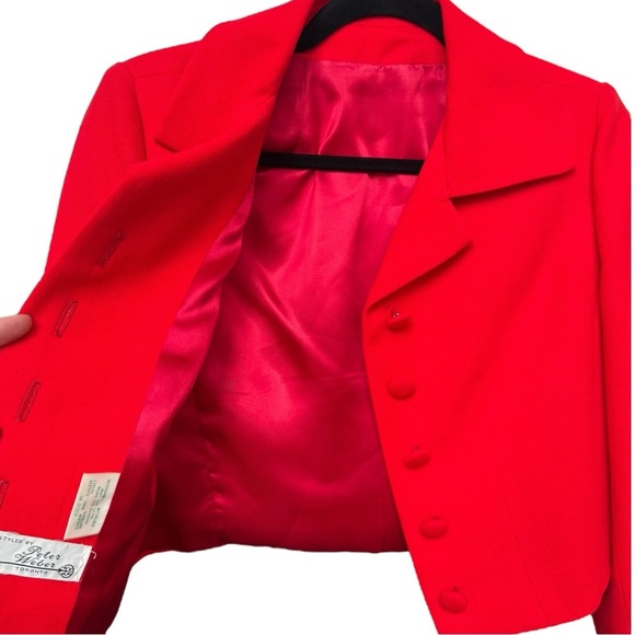 Vintage 60s 70s Skirt & Jacket Two Piece Set Sz XXS XS Red Wool Blend Retro Mod - Picture 10 of 12